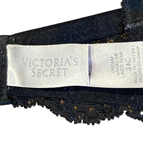 Victoria's Secret Dream Angels Lace Demi Floral Bra 34C Black & White #311N - Picture 9 of 9